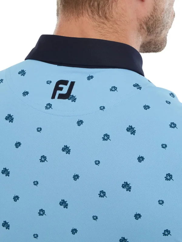 Men FootJoy Shirts< Pique Scattered Floral Print Golf Shirt (Athletic Fit) - True Blue/Navy