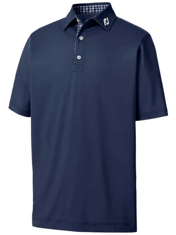 Men FootJoy Shirts< Pique Solid Gingham Trim Golf Shirt (Athletic Fit) - Navy