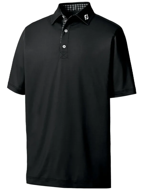 Men FootJoy Shirts< Pique Solid Gingham Trim Golf Shirt (Athletic Fit) - Black