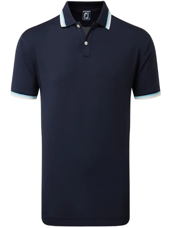 Men FootJoy Shirts< Solid Pique With Trim Golf Shirt - Navy