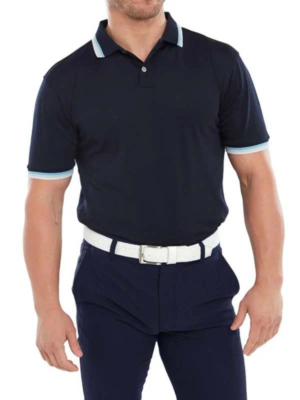 Men FootJoy Shirts< Solid Pique With Trim Golf Shirt - Navy