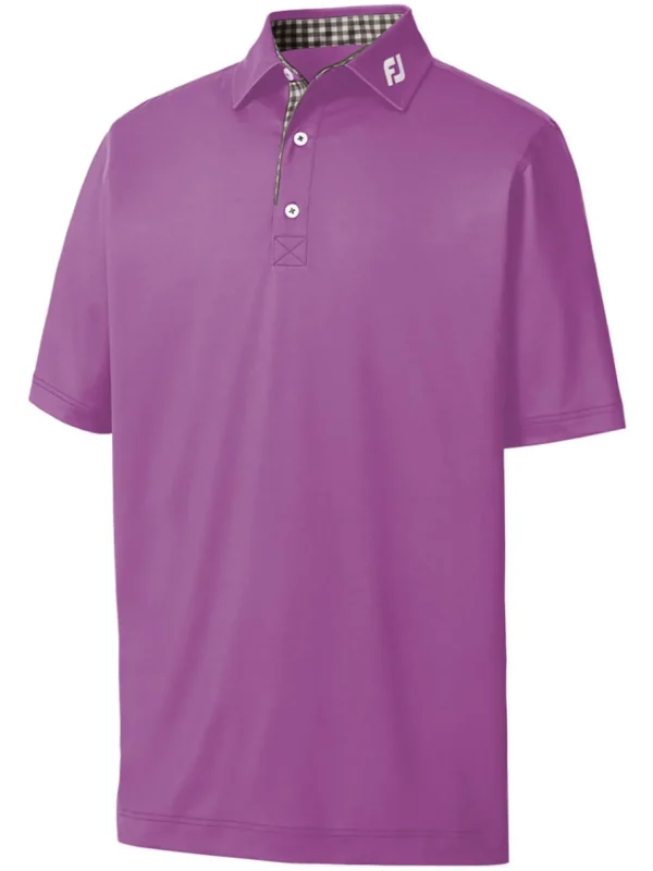 Men FootJoy Shirts< Stretch Pique Solid Gingham Trim Golf Shirt (Athletic Fit) - Orchid