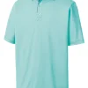 Men FootJoy Shirts< Stretch Pique Solid Gingham Trim Golf Shirt (Athletic Fit) - Aqua Surf