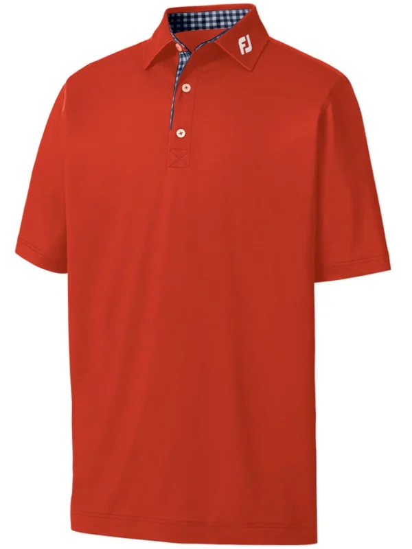 Men FootJoy Shirts< Stretch Pique Solid Gingham Trim Golf Shirt (Athletic Fit) - Racing Red