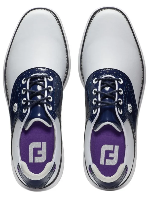 Women FootJoy Womens Golf Shoes< Women'S Fj Traditions Spikeless Golf Shoes - White/Navy