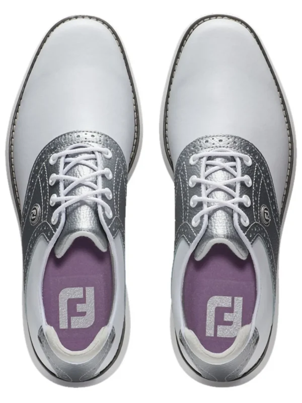 Women FootJoy Womens Golf Shoes< Women'S Fj Traditions Spikeless Golf Shoes - White/Silver