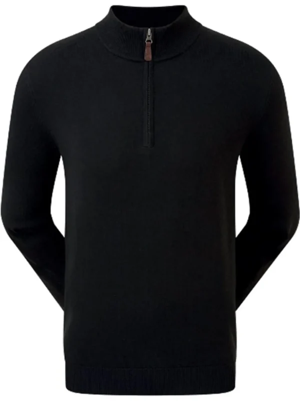 Men FootJoy Jumpers< Wool Blend 1/2 Zip Pullover - Black