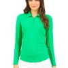 Women IBKUL Shirts< Adjustable Long Sleeve Zip Polo - Green