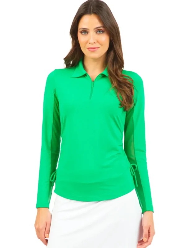 Women IBKUL Shirts< Adjustable Long Sleeve Zip Polo - Green