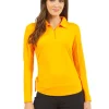 Women IBKUL Shirts< Adjustable Long Sleeve Zip Polo - Orange Peel