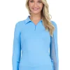 Women IBKUL Shirts< Adjustable Long Sleeve Zip Polo - Peri