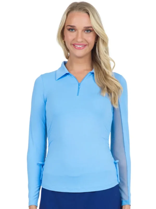 Women IBKUL Shirts< Adjustable Long Sleeve Zip Polo - Peri