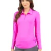 Women IBKUL Shirts< Adjustable Long Sleeve Zip Polo - Hot Pink