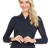 Women IBKUL Shirts< Adjustable Long Sleeve Zip Polo - Black