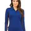 Women IBKUL Shirts< Adjustable Long Sleeve Zip Polo - Navy