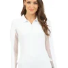 Women IBKUL Shirts< Adjustable Long Sleeve Zip Polo - White