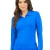 Women IBKUL Shirts< Adjustable Long Sleeve Zip Polo - Blue