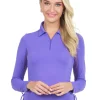 Women IBKUL Shirts< Adjustable Long Sleeve Zip Polo - Plum