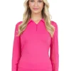 Women IBKUL Shirts< Adjustable Long Sleeve Zip Polo - Watermelon