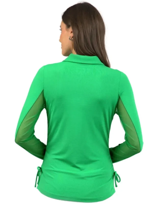 Women IBKUL Shirts< Adjustable Long Sleeve Zip Polo - Green