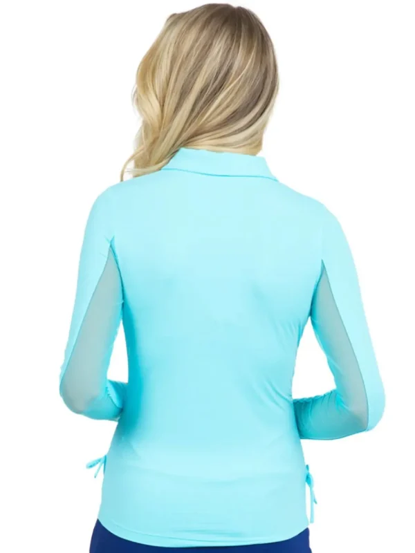 Women IBKUL Shirts< Adjustable Long Sleeve Zip Polo - Seafoam