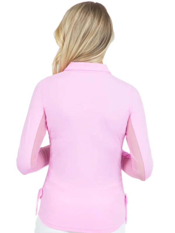 Women IBKUL Shirts< Adjustable Long Sleeve Zip Polo - Candy Pink