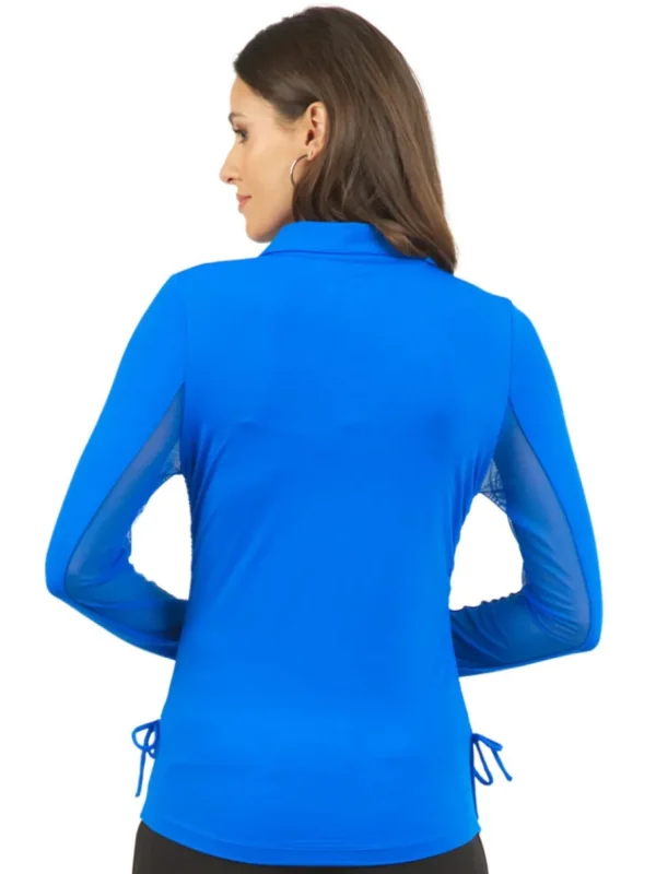 Women IBKUL Shirts< Adjustable Long Sleeve Zip Polo - Blue