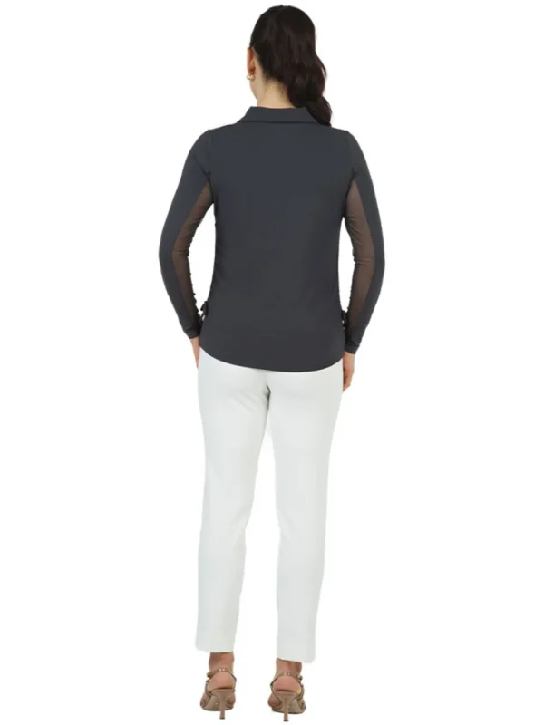 Women IBKUL Shirts< Adjustable Long Sleeve Zip Polo - Charcoal