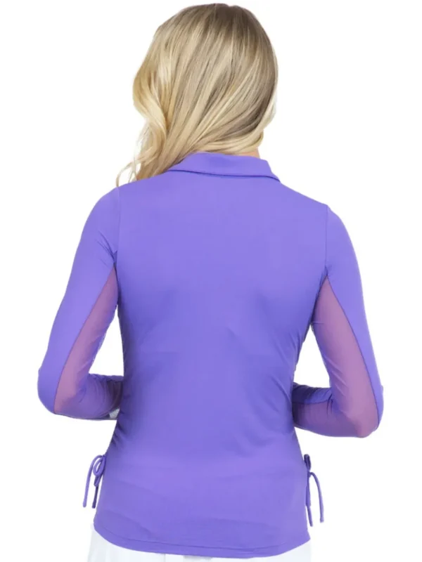 Women IBKUL Shirts< Adjustable Long Sleeve Zip Polo - Plum