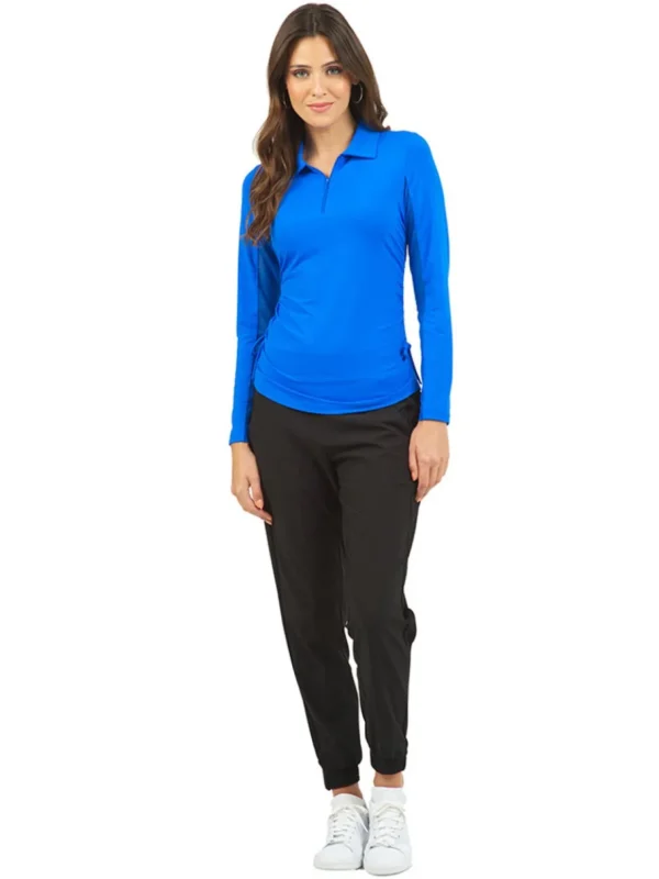 Women IBKUL Shirts< Adjustable Long Sleeve Zip Polo - Blue