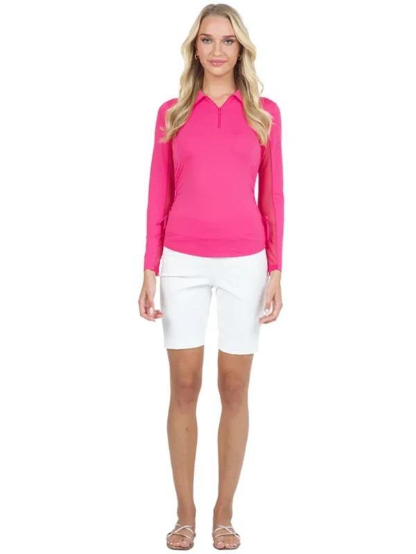 Women IBKUL Shirts< Adjustable Long Sleeve Zip Polo - Watermelon