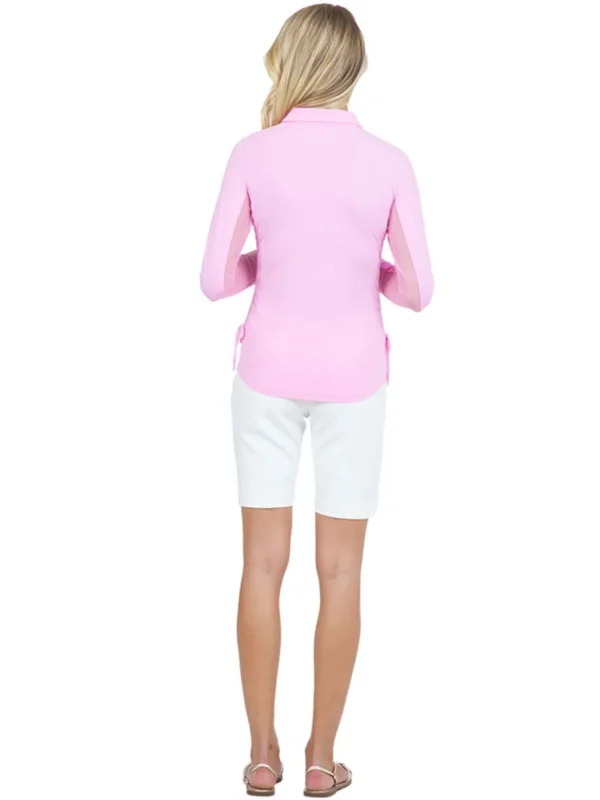 Women IBKUL Shirts< Adjustable Long Sleeve Zip Polo - Candy Pink