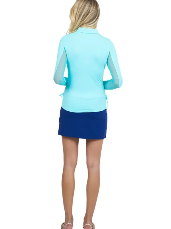 Women IBKUL Shirts< Adjustable Long Sleeve Zip Polo - Seafoam