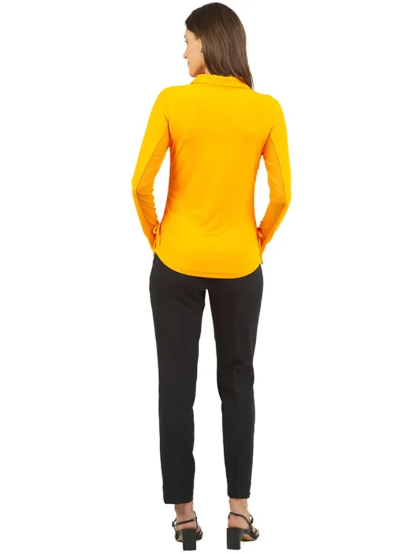 Women IBKUL Shirts< Adjustable Long Sleeve Zip Polo - Orange Peel