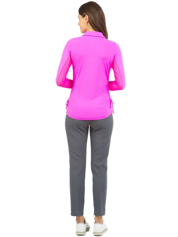 Women IBKUL Shirts< Adjustable Long Sleeve Zip Polo - Hot Pink