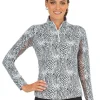 Women IBKUL Shirts< Alena Print Long Sleeve Mock Neck Top - Black/White