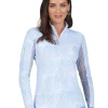 Women IBKUL Shirts< Alena Print Long Sleeve Mock Neck Top - Peri/White