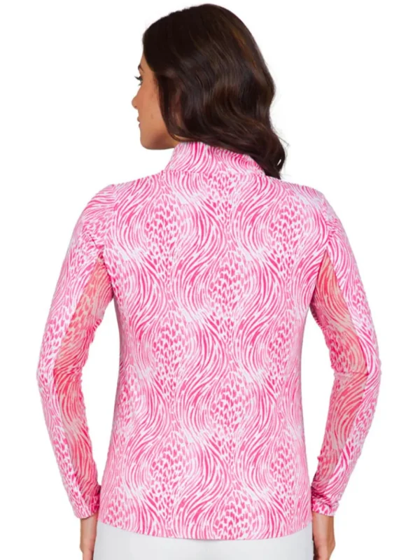 Women IBKUL Shirts< Alena Print Long Sleeve Mock Neck Top - Watermelon/White