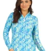 Women IBKUL Shirts< Cora Print Long Sleeve Mock Neck Top - Jade/Blue