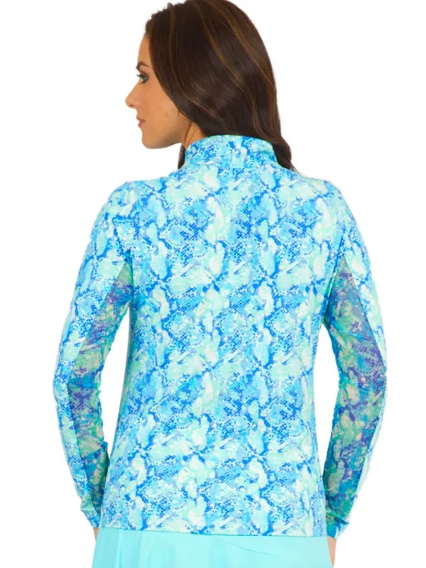 Women IBKUL Shirts< Cora Print Long Sleeve Mock Neck Top - Jade/Blue