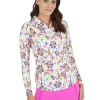 Women IBKUL Shirts< Estela Print Long Sleeve Mock Neck Top - White/Multi