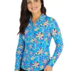 Women IBKUL Shirts< Estela Print Long Sleeve Mock Neck Top - Blue/Multi