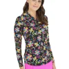 Women IBKUL Shirts< Estela Print Long Sleeve Mock Neck Top - Black/Multi