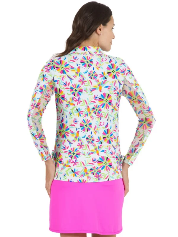 Women IBKUL Shirts< Estela Print Long Sleeve Mock Neck Top - White/Multi