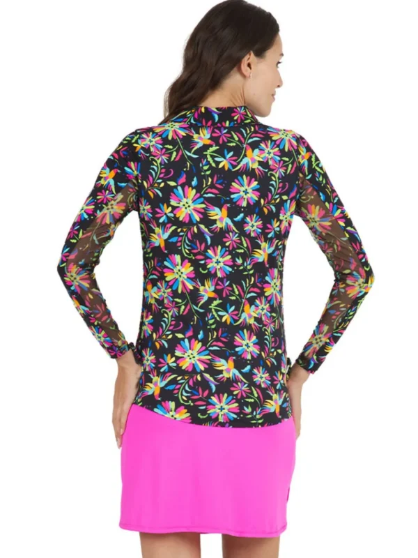 Women IBKUL Shirts< Estela Print Long Sleeve Mock Neck Top - Black/Multi