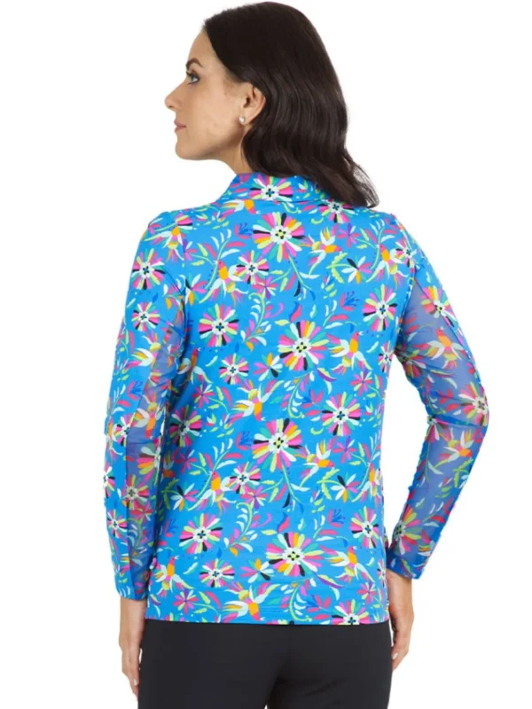 Women IBKUL Shirts< Estela Print Long Sleeve Mock Neck Top - Blue/Multi