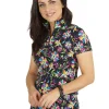 Women IBKUL Shirts< Estela Print Short Sleeve Mock Neck - Black/Multi