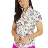 Women IBKUL Shirts< Estela Print Short Sleeve Mock Neck - White/Multi