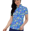 Women IBKUL Shirts< Estela Print Short Sleeve Mock Neck - Blue/Multi