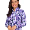 Women IBKUL Shirts< Jennifer Print Long Sleeve Mock Neck Top - Plum/Navy